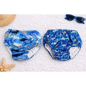 I Play Swim Diapers Ocean Sea Animals Print UPF 50+ Size 24 Months Lot of 2